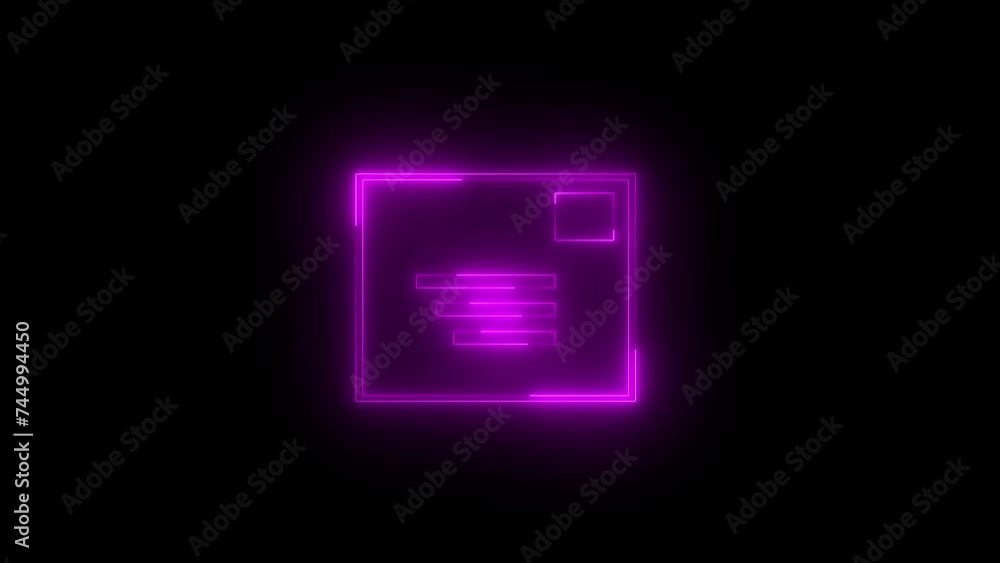 Neon glowing pink stamped envelope icon animation in black background Neon glowing pink stamped envelope icon animation in black background