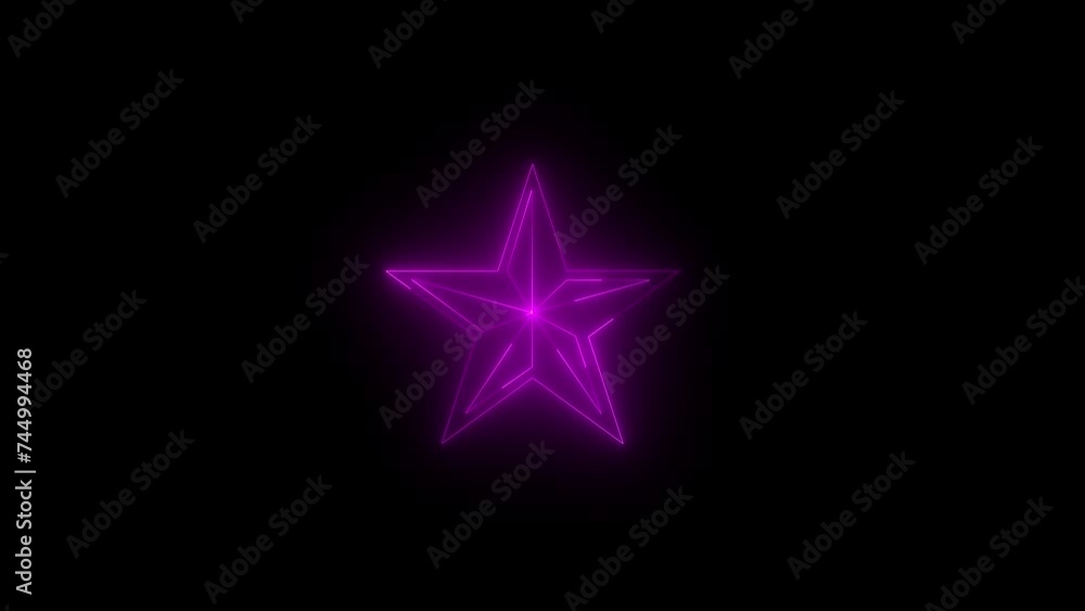 Neon glowing pink star glyph icon animation in black background, abstract pink star Neon glowing pink star glyph icon animation in black background, abstract pink star