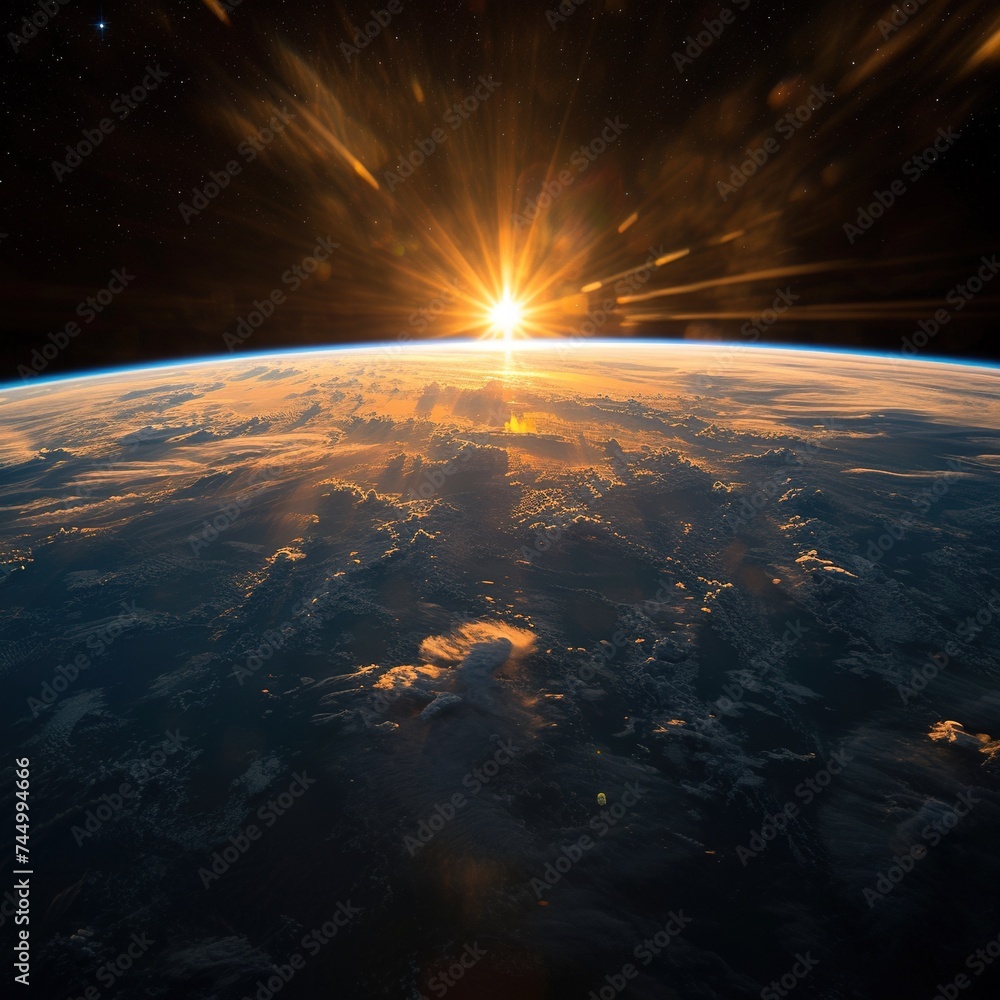 A Sunrise View from the Space Focusing on the Golden Hour A Sunrise View from the Space Focusing on the Golden Hour
