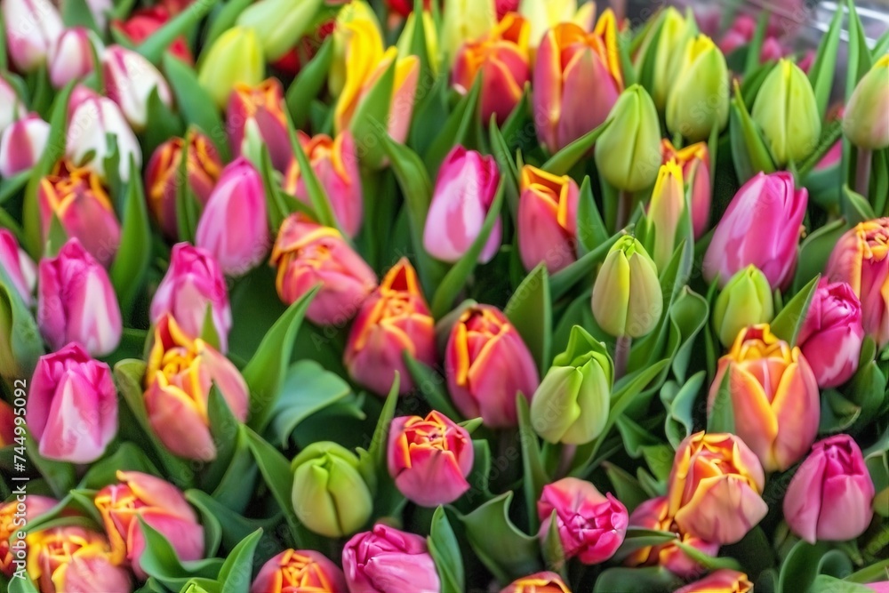 Colourful fresh tulips on sale in flower market, amsterdam, netherlands, europe. generrative ai Colourful fresh tulips on sale in flower market, amsterdam, netherlands, europe. generrative ai