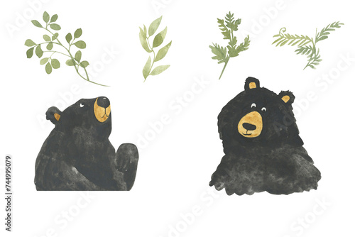 Simple watercolor bear drawing for honey label logo