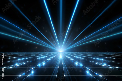 Background of empty stage show neon light and laser