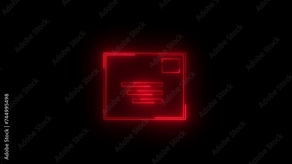 Neon glowing red stamped envelope icon animation in black background Neon glowing red stamped envelope icon animation in black background
