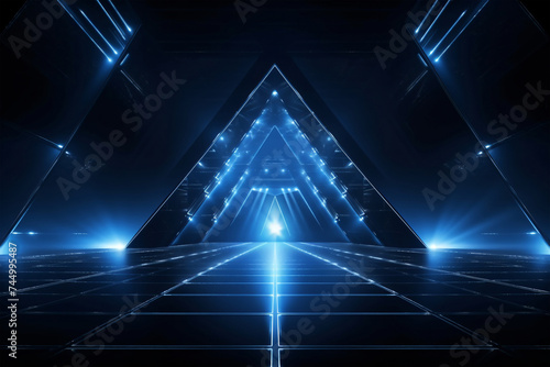 Background of empty stage show neon light and laser