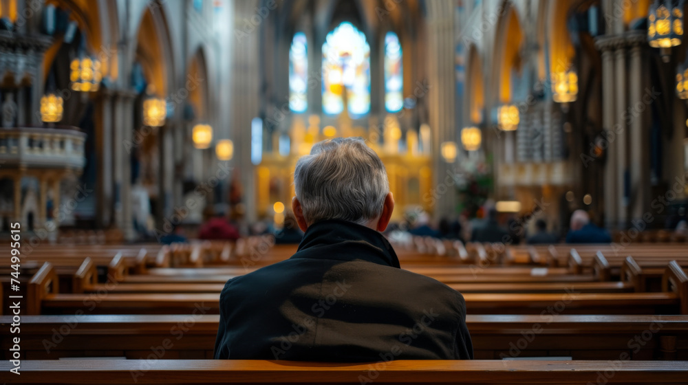 Obraz premium Man Praying In Church