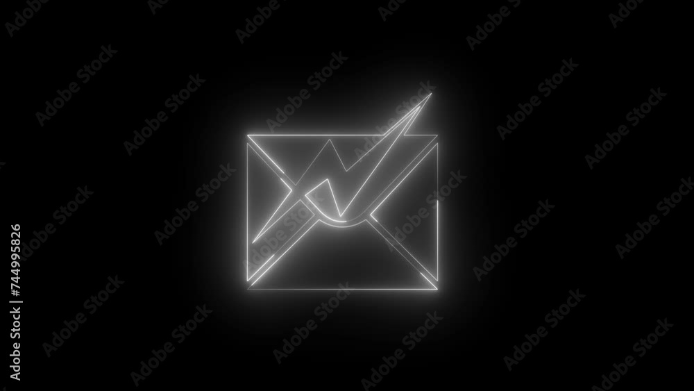 Neon glowing white electronic mail icon animation in black background Neon glowing white electronic mail icon animation in black background