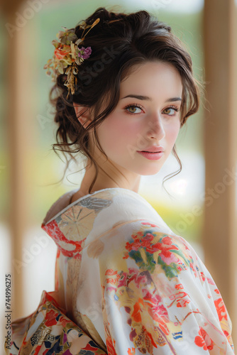 Japanese Woman in Kimono Portrait