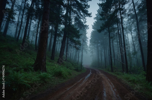dirt road in the forest at night landscape photo