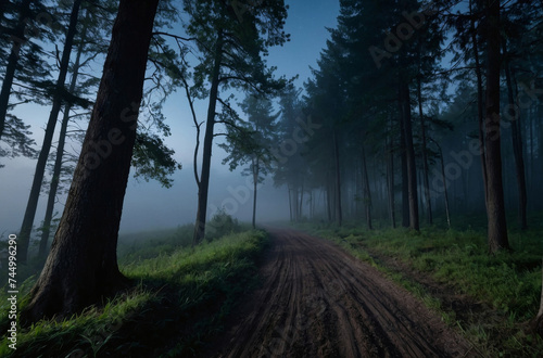 dirt road in the forest at night landscape