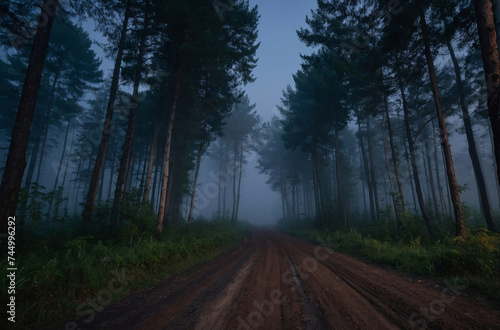 dirt road in the forest at night landscape