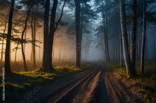 dirt road in the forest at night landscape © Magic Art