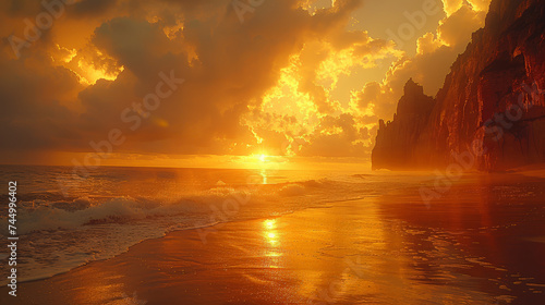 Golden Horizon: Sunset Serenity. Generative AI photo