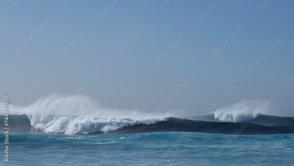 Large breaking waves and ocean view in Las Palmas, Canary islands, Spain