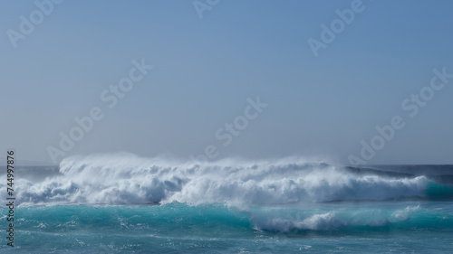 Fototapeta Naklejka Na Ścianę i Meble -  Large breaking waves and ocean view in Las Palmas, Canary islands, Spain