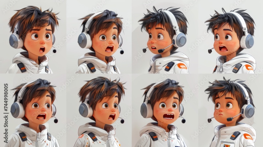A series of six pictures of a boy with headphones A series of six pictures of a boy with headphones