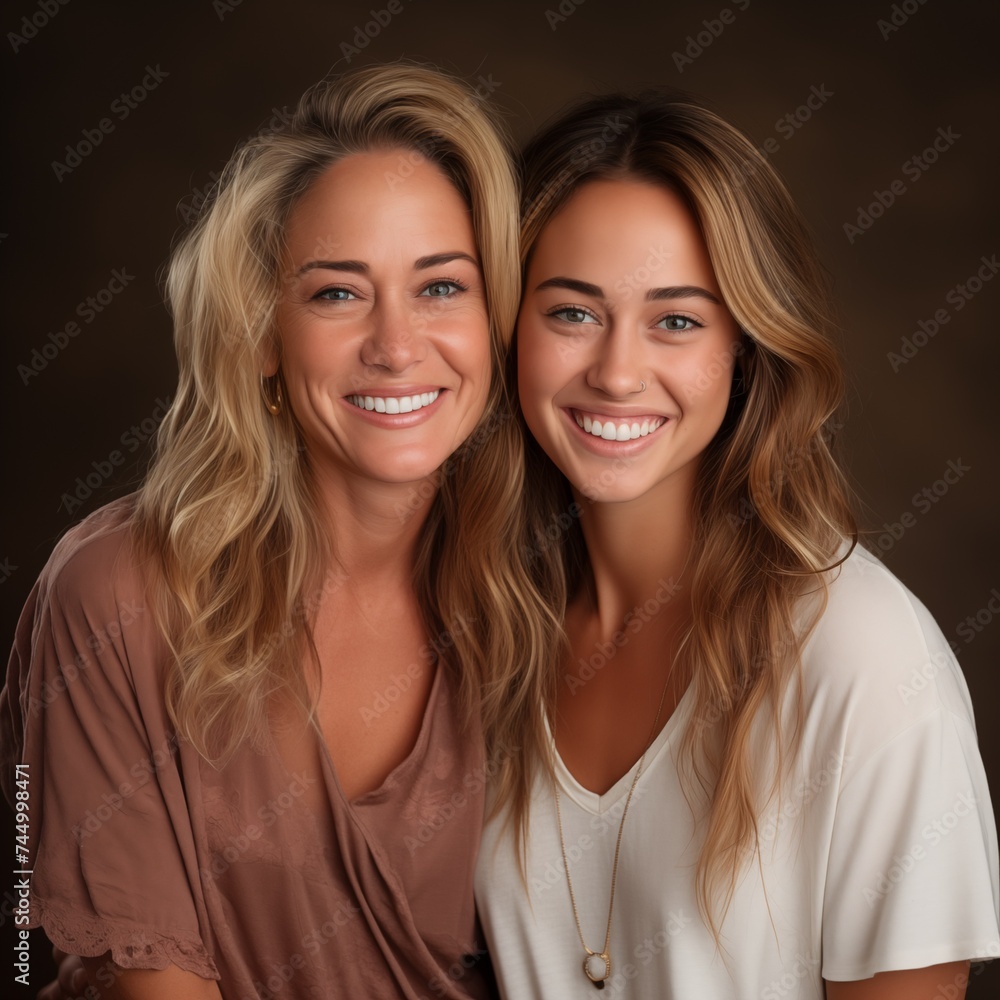 portrait of two women smiling, mother and daughter, friends portrait of two women smiling, mother and daughter, friends