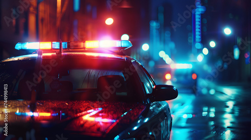 Strobe lights of police car at night