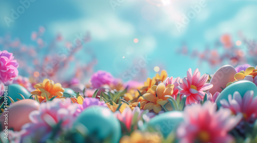 Beautiful festive Easter background with the main attributes of the holiday with copy space. AI Generated