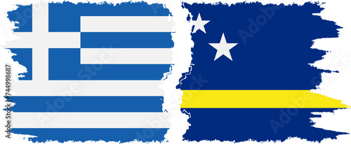 Curacao and Greece grunge flags connection vector