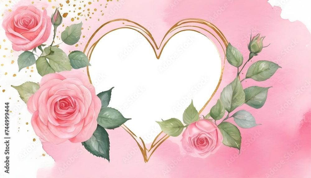 Pink Rose Love Floral flower watercolor background 