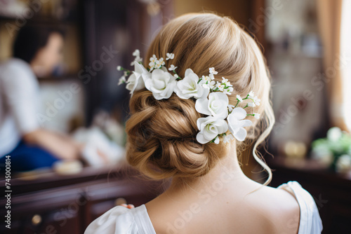 Beautiful elegant bridal hairstyle with flowers