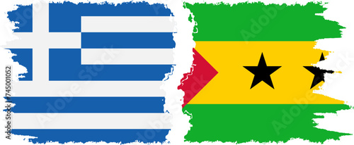 Sao Tome and Principe and Greece grunge flags connection vector