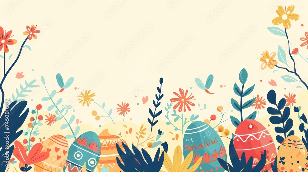 Obraz premium Flat design Easter background with spacious vector illustration, perfect for adding text.