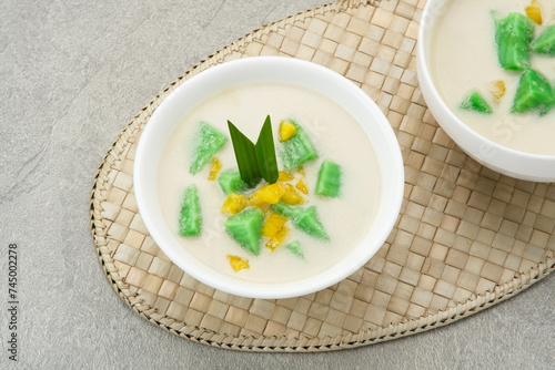 Es Bongko, traditional food made from hunkwe flour, pandan leaves, coconut milk. Indonesian food
 photo