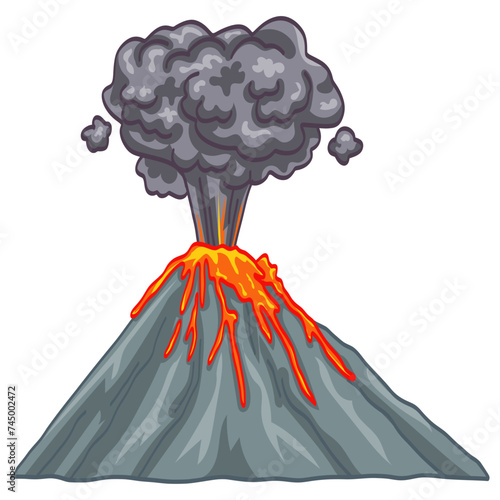 Volcano Erupting Illustration Vector Drawing