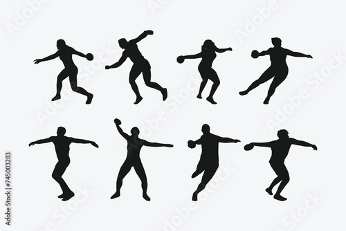 Vector set of silhouettes of discus throw. sport, athletics. Isolated on white background.