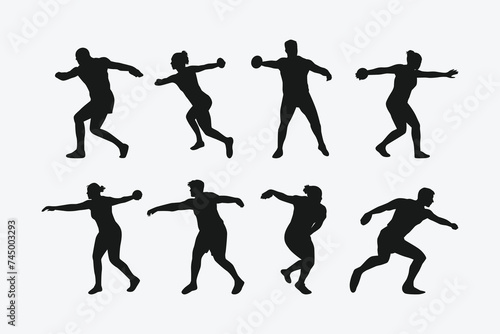 Vector set of silhouettes of discus throw. sport, athletics. Isolated on white background.