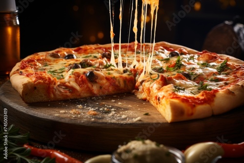 Delicious homemade pizza with melted cheese and flavorful green olives for family gatherings