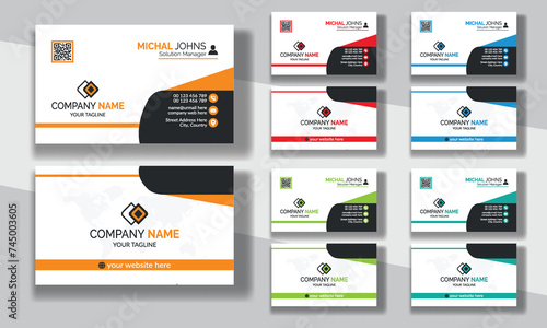 Creative modern clean corporate double-side business card template, personal visiting card, vector illustration, professional simple identity blue, red white and black elegant visiting card.