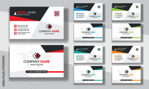 Creative modern clean corporate double-side business card template, personal visiting card, vector illustration, professional simple identity blue, red white and black elegant visiting card.