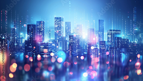 blurred modern buildings cityscape at night bokeh background