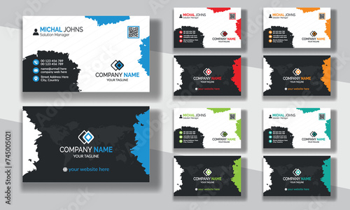 Quadro su tela Creative modern clean corporate double-side business card template, personal visiting card, vector illustration, professional simple identity blue, red white and black elegant visiting card