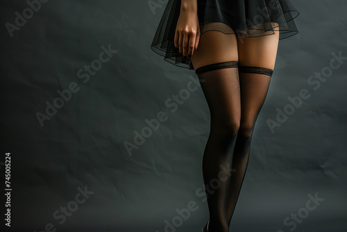 Legs of a beautiful woman wearing black stockings , pantyhose fashion studio shot