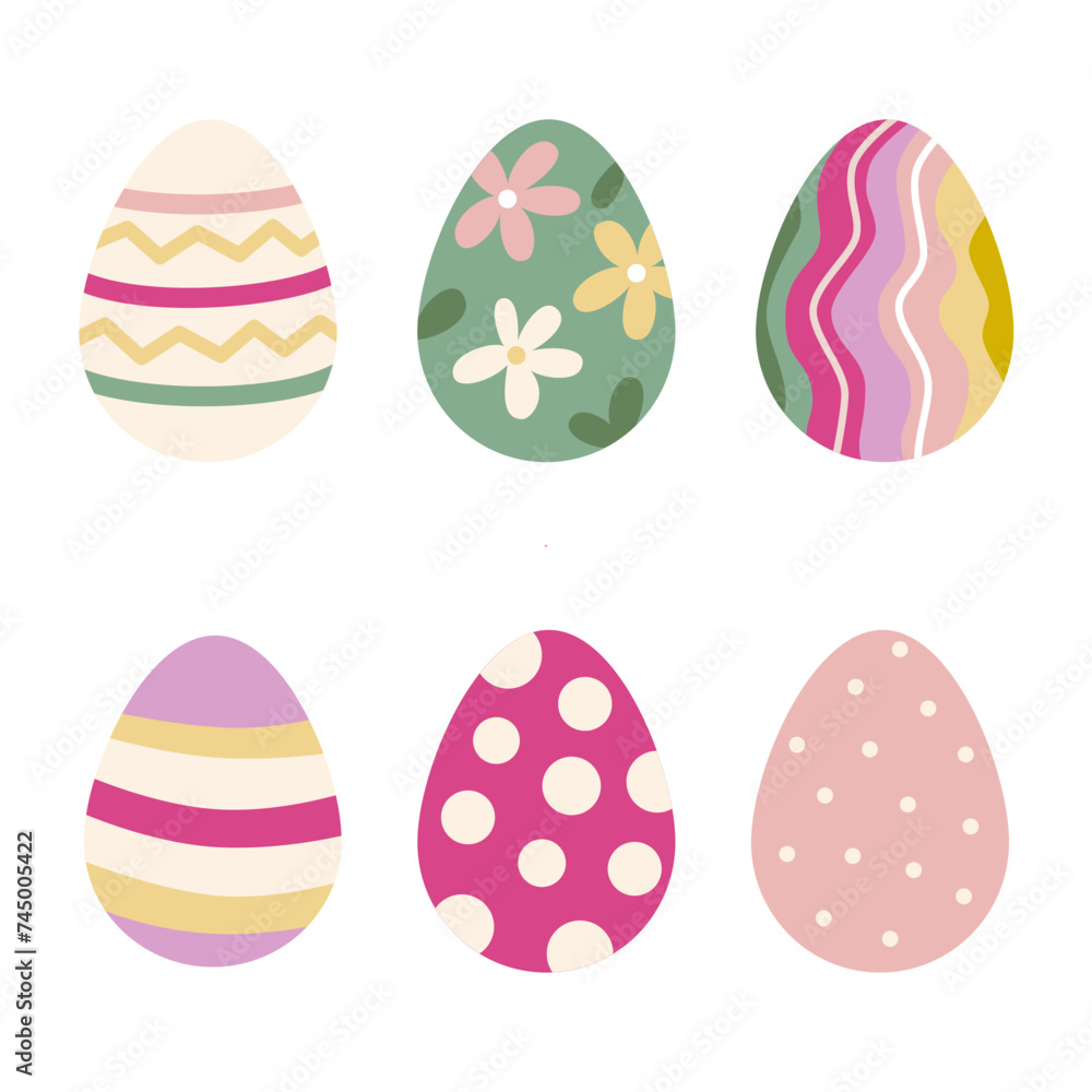 Easter eggs spring color collection in flat style. Easter eggs spring color collection in flat style.