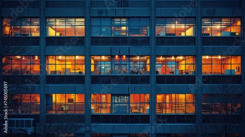 Evening lights of a high school building, windows glowing, show dedication to learning beyond hours.