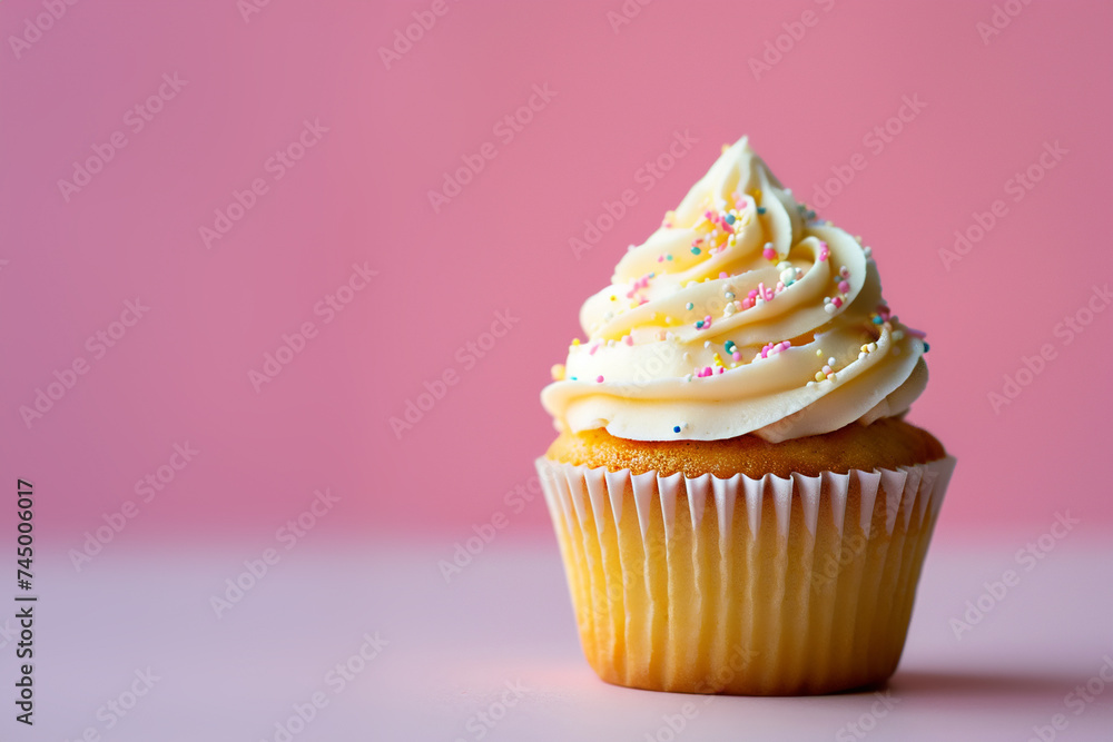 Tasty cupcake with cream frosting sprinkles Tasty cupcake with cream frosting sprinkles