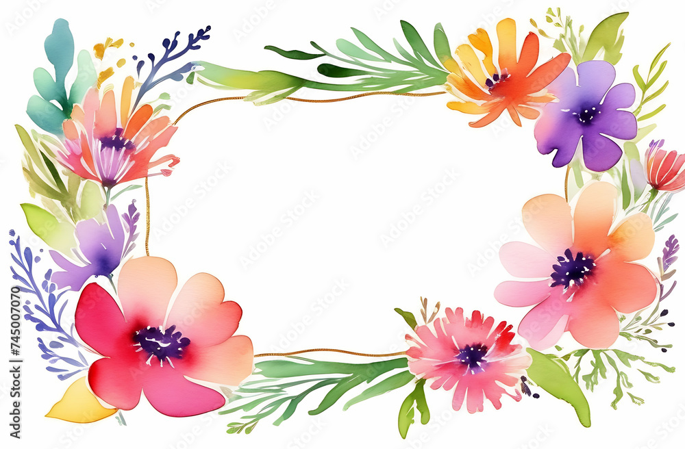 watercolor frame,postcard,with a bouquet of flowers, with an empty space for text