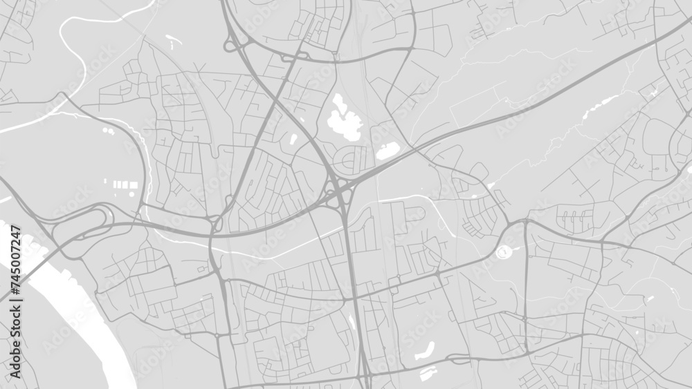 Background Leverkusen map, Germany, white and light grey city poster. Vector map with roads and water.