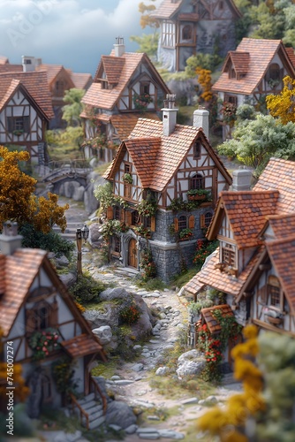 An ancient European town surrounded by green trees. Generated AI