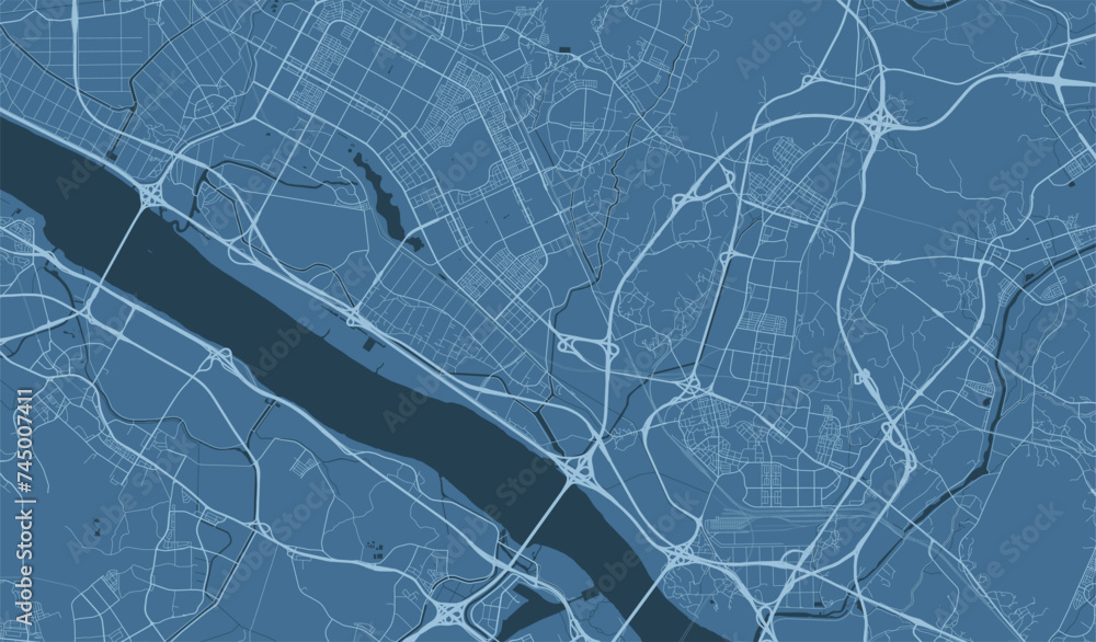 Blue Goyang map, city in South Korea. Streetmap municipal area. - obrazy, fototapety, plakaty 