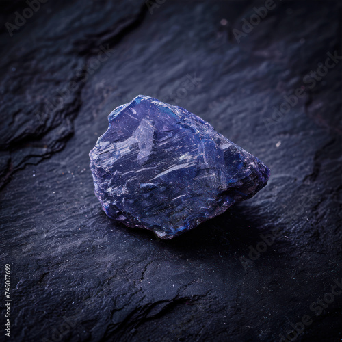 uncut Iolite gem purple on dark black background
