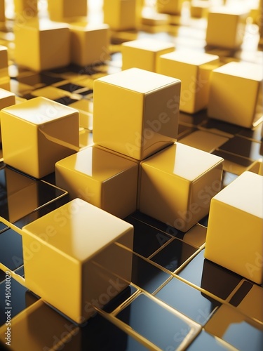 Abstract composition of yellow d cubes from Generative AI