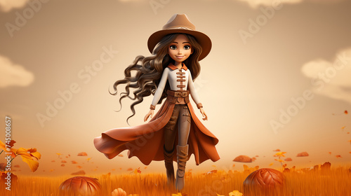 3d cartoon cowgirl with hat  photo