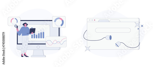 Data Analysis and Web Connection. Flat Cartoon Vector Illustration. Vector illustration, suitable for web landing page, ui, mobile app.