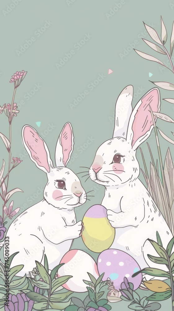 A couple of white rabbits sitting next to each other