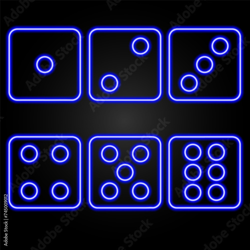 dice neon sign, modern glowing banner design, colorful modern design trend on black background. Vector illustration.
